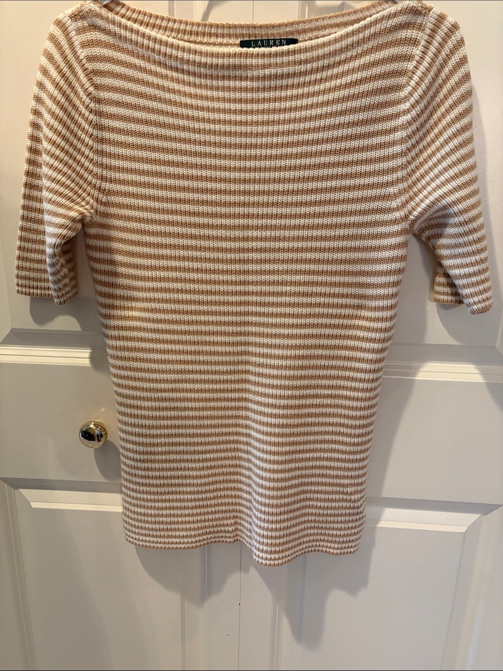 Ralph Lauren Beige and White Striped Knit Sweater-M